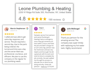 online review from Leone plumbers in rochester ny clients 